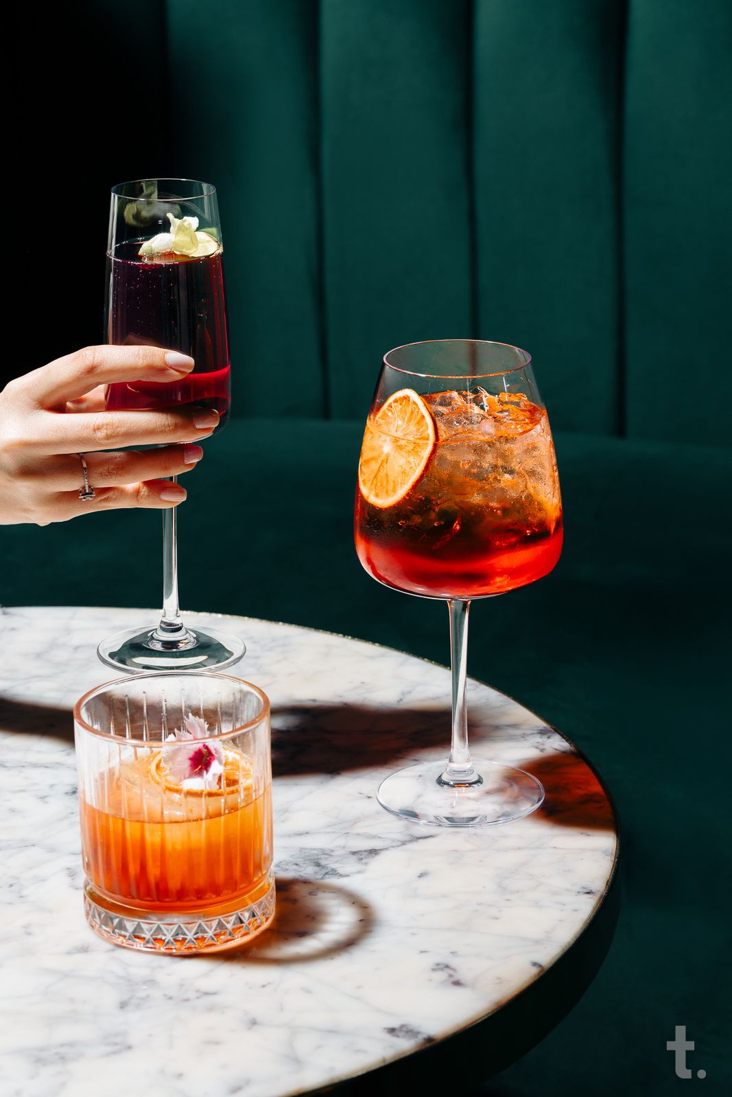 Cocktails on a marble table, photographed by TeoPix Creative